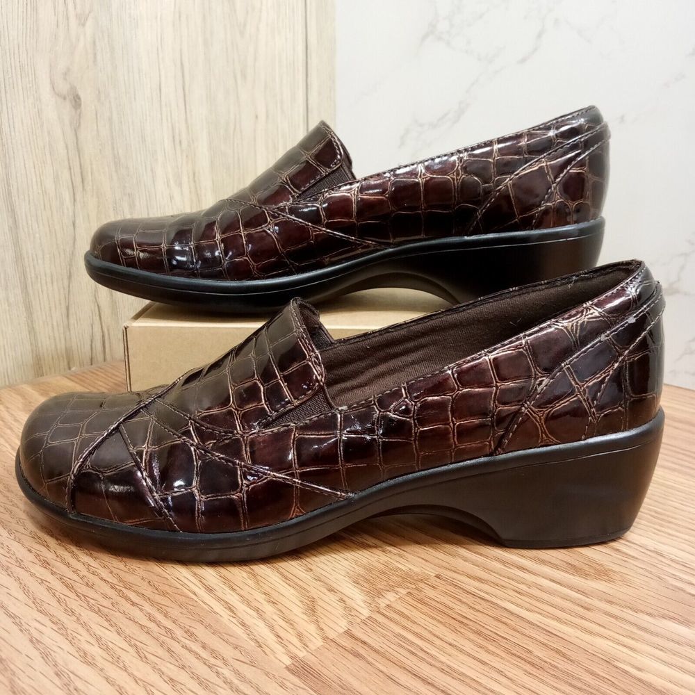 Clarks Bendables Womens SZ 7M EU 37.5 Clogs‎ Brown Alligator